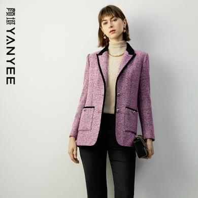 颜域紫色职业西装女士2023新款冬季夹棉加厚毛呢外套高级感西服女00W311573