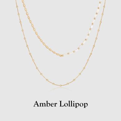 安铂洛利双层叠戴锁骨链女白贝母项链小众设计感拼接颈链ABL2306011066