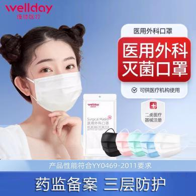 【备口罩防流感买一赠一】维德医疗（WELLDAY）医用外科灭菌口罩一次性医疗三层正品正规 白色