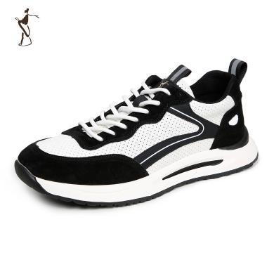 才子男鞋黑白配色休闲运动鞋男新款软底潮流时尚户外跑步板鞋KL606