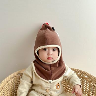 婧麒小宝宝帽子秋冬季新款套头帽保暖防风护头帽婴幼儿围巾一体帽 Jmz106770