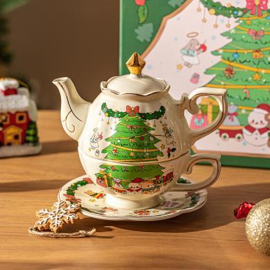 摩登主妇圣诞陶瓷茶壶高颜值女生家用生日礼物咖啡杯下午茶具套装