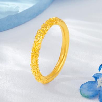 金世流年珠宝 足金幸运紫荆花黄金戒指3D硬金空心黄金花朵花纹指环