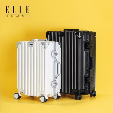 ELLE HOMME 新款时尚铝框旅行箱万向轮拉杆箱海关密码锁行李箱20寸