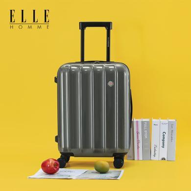 ELLE HOMME 新款时尚拉链拉杆箱简约竖纹旅行箱静音万向轮24寸行李箱