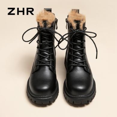 ZHR马丁靴女款秋冬新款保暖雪地靴加绒加厚靴子厚底短靴东北棉鞋ES08B