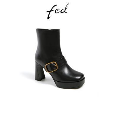 fed高跟短靴冬季新款靴子厚底增高时装靴真皮瘦瘦靴女CQIB035