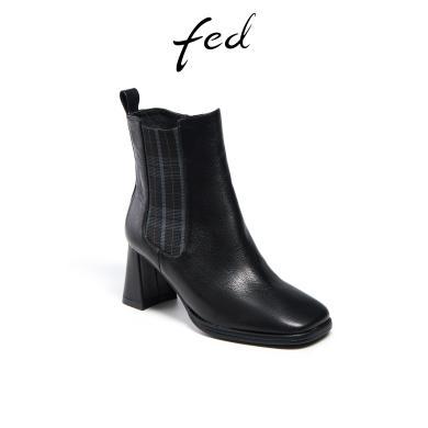 fed高跟短靴冬季新款靴子弹力时装靴真皮瘦瘦靴女款CQIB021