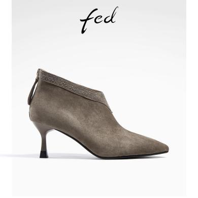 fed法式踝靴冬季新款靴子高跟短靴尖头时装靴瘦瘦靴CTM906