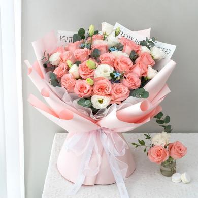 母亲节初心如一/红粉玫瑰plus19枝鲜花花束同城配送生日礼物送女朋友老婆闺蜜