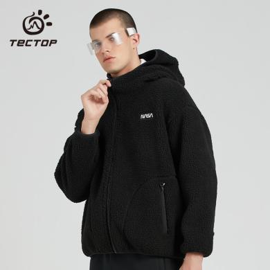TECTOP/探拓户外秋冬NASA联名款卫衣男款开衫连帽加厚保暖羊羔绒外套抓绒服
