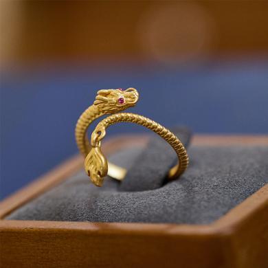 慕梵珠宝 神龙摆尾转乾坤戒指本命年龙年铜镀金生肖龙创意食指女开口戒