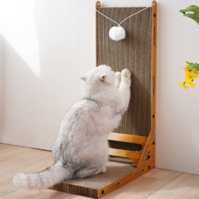立式L型猫抓板猫玩具耐用不掉屑瓦楞纸猫抓垫带铃铛可攀爬玩具