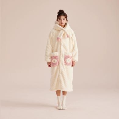 派米 珊瑚绒睡衣女长袖卡通小众设计感睡袍冬季加厚睡裙可爱甜美居家服 AC53120