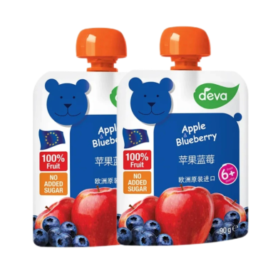 【2袋】捷克DEVA德娃 苹果蓝莓吸吸乐果泥 婴儿果泥蔬菜泥90g/袋 宝宝辅食