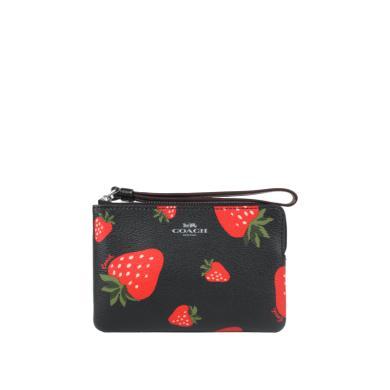 【支持购物卡】COACH/蔻驰 女士时尚草莓印花拉链手拿包手腕包香港直邮