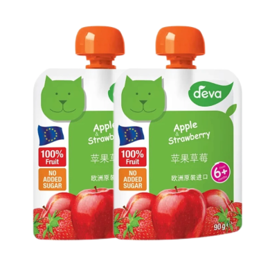 【2袋】捷克DEVA德娃 苹果草莓吸吸乐果泥 婴儿果泥蔬菜泥90g/袋 宝宝辅食