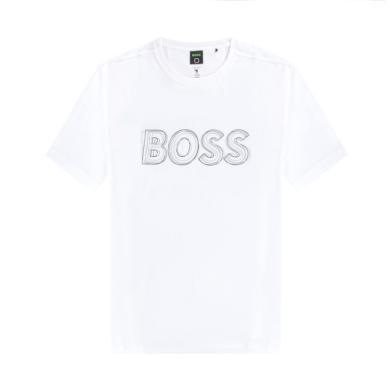 【支持购物卡】HUGO BOSS雨果博斯 常规版型BOSS大徽标棉质平纹针织圆领男士短袖T恤 香港直邮