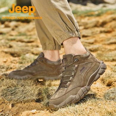 Jeep/吉普新款户外高帮鞋登山鞋男徒步鞋防滑露营真皮工装潮鞋P231091120