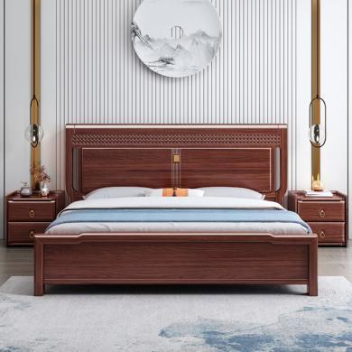 皇家密码新中式实木床1.8米金丝檀木现代双人主卧婚床轻奢简约高箱储物床