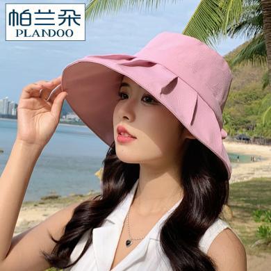 帕兰朵 新款防晒帽子女士夏季户外褶皱大檐遮阳渔夫帽抽绳时尚太阳帽XBG-8211