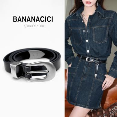 BANANACICI2023新款潮酷时髦朋克二层牛皮合金皮带女针扣简约腰带C231S521
