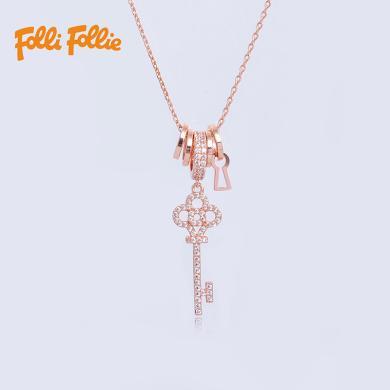 [支持购物卡]Folli Follie芙丽心灵钥匙款玫瑰金色项链 闪钻 女士送礼情人女友