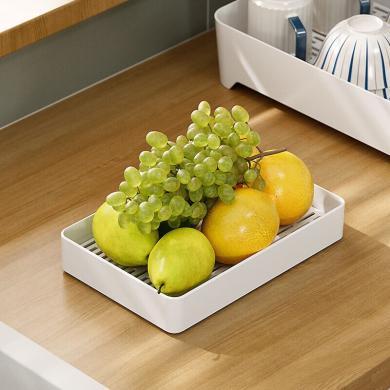 【宝优妮】双层沥水盘收纳盒托盘塑长方形杯子餐具水果置物架家用茶盘组合装