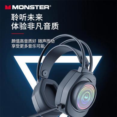 魔声（Monster）N5，N5-lite头戴式重低音游戏降噪睡眠有线耳机3.5mm7.1声道USB接口