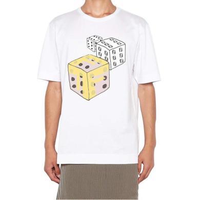 【支持购物卡】Fendi 芬迪  骰子图案印花白色圆领短袖男士T恤 香港直邮