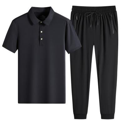俞兆林男装 休闲套装男夏季冰丝plol短袖长裤束口/直筒运动套装 SP1329FJ