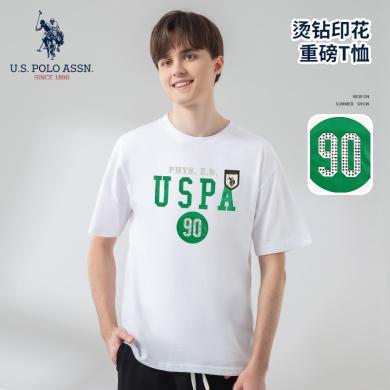 US POLO ASSN 夏季男士短袖T恤棉质舒适美式潮流重磅T恤