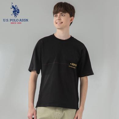 US POLO ASSN 夏季男士短袖T恤棉质舒适美式重磅T恤