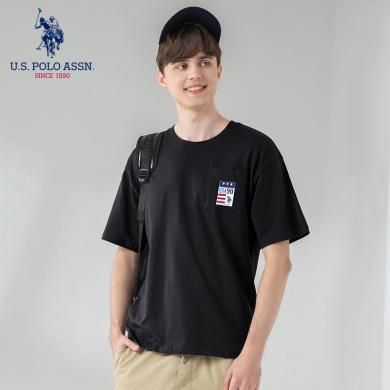 US POLO ASSN 夏季男士短袖T恤棉质舒适美式重磅T恤