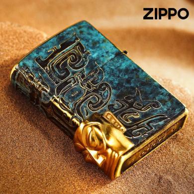 zippo之宝煤油防风打火机 青铜复古贴章 黄金面具 创意节日礼物送男士正版