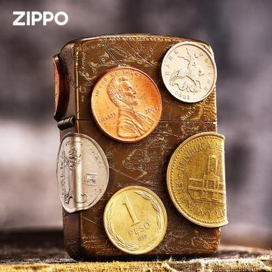 zippo煤油防风打火机 天下宝藏 1941复刻硬币贴章 收藏情人节日礼物男士正版