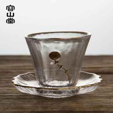 容山堂释水彩绘玻璃茶杯 品茗杯主人杯小杯垫茶席 功夫茶具套装