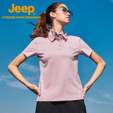 Jeep/吉普女士休闲速干索罗娜凉感POLO衫户外登山徒步运动上衣短袖T恤宽松J322089940