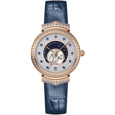 欧品客瑞士品牌手表女新款镶钻石英表女士防水时尚真皮带手表ins风小众轻奢女腕表