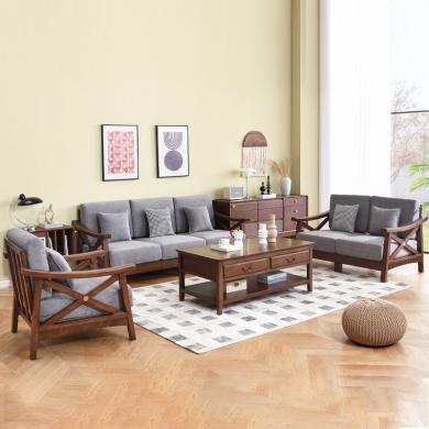 菲琳娜 北欧现代简约沙发橡胶木实木沙发大小户型组合客厅布艺1+2+3沙发 属定制商品下单后5-45日发货，具体咨询客服
