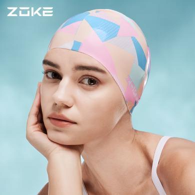 zoke洲克硅胶泳帽女士防水护发护耳新款游泳训练专业印花温泉帽子623503201