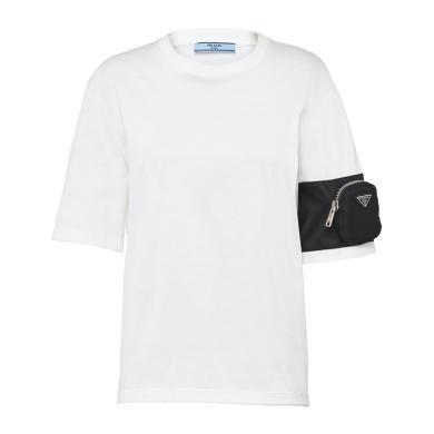 【支持购物卡】Prada/普拉达 白色女士圆领套头T恤 简约时尚潮流女装 香港直邮