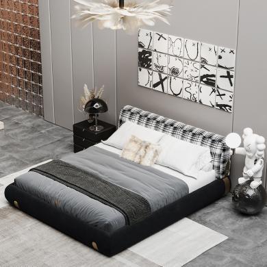卧室轻奢现代简约麻棉布艺网红床卧室1.8米双人床婚床