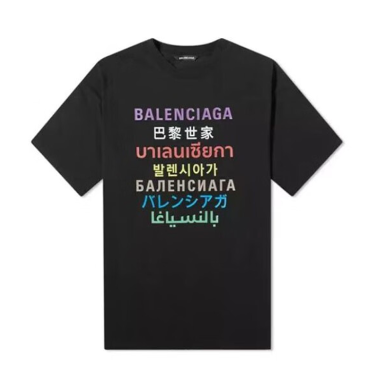 【支持购物卡】Balenciaga/巴黎世家 男士多国语言印花短袖套头T恤 简约百搭香港直邮