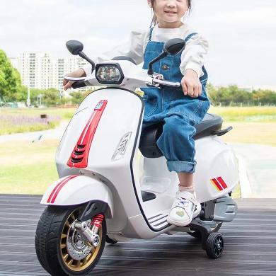 益生贝美Vespa儿童电动摩托车宝宝电瓶车小孩三轮车玩具车可坐人双人童车