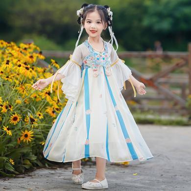 安妮优儿 女童汉服裙夏装新款儿童中国风唐装超仙公主裙小女孩春夏季连衣裙SLC805