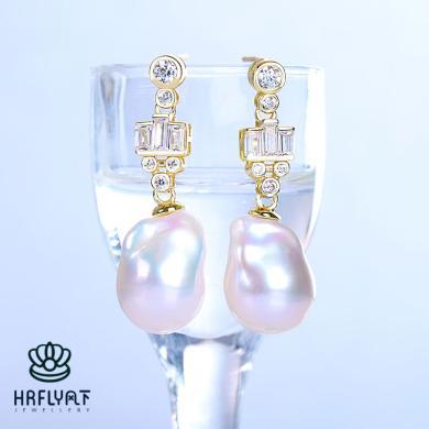 风下Hrfly 天然淡水珍珠耳环 异形淡水巴洛克 气质优雅款珍珠耳坠 10-11MM 礼盒包装