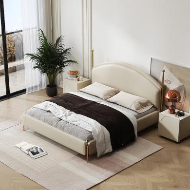 意式轻奢真皮软包双人床北欧设计师创意卧室小户型1.8婚床