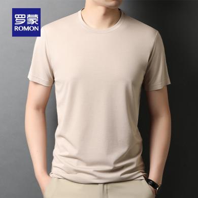 【含桑蚕丝】罗蒙男士纯色休闲短袖T恤夏季新款时尚百搭上衣3T055031