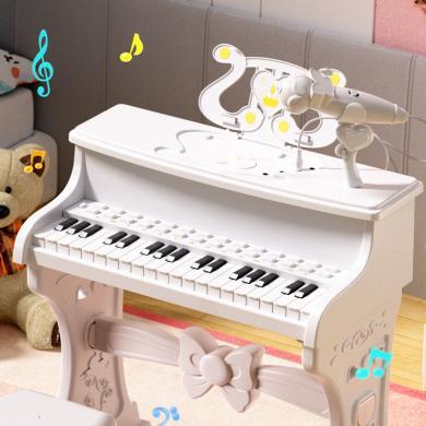 育儿宝儿童钢琴玩具电子琴小女孩初学多功能可弹奏话筒3宝宝1一周岁礼物YEB811
